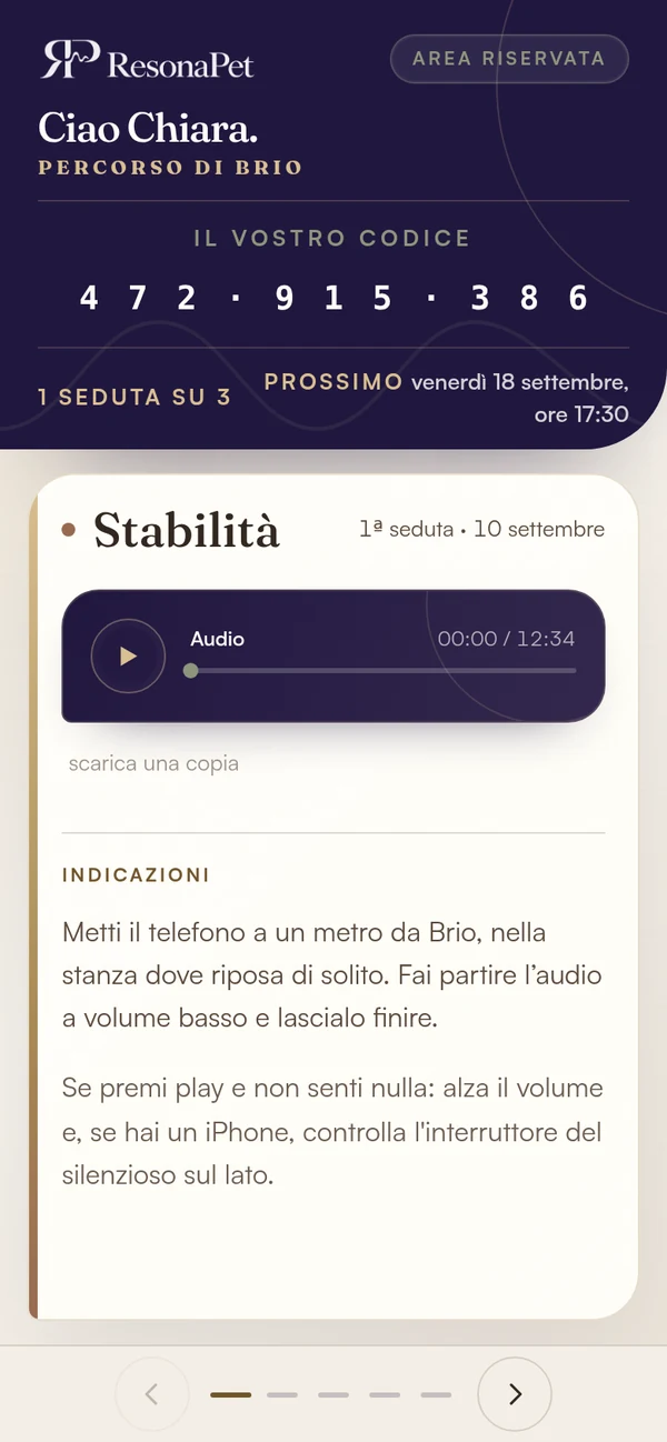 L’area personale ResonaPet: codice, audio e indicazioni